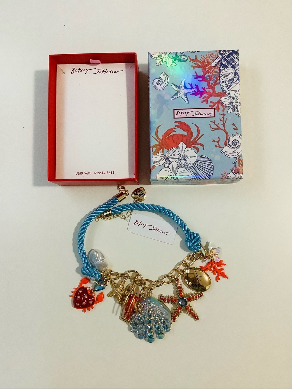 Betsey Johnson Sea Life Turquoise Blue Coral Shell Starfish Charm Necklace NWT - Picture 11 of 13